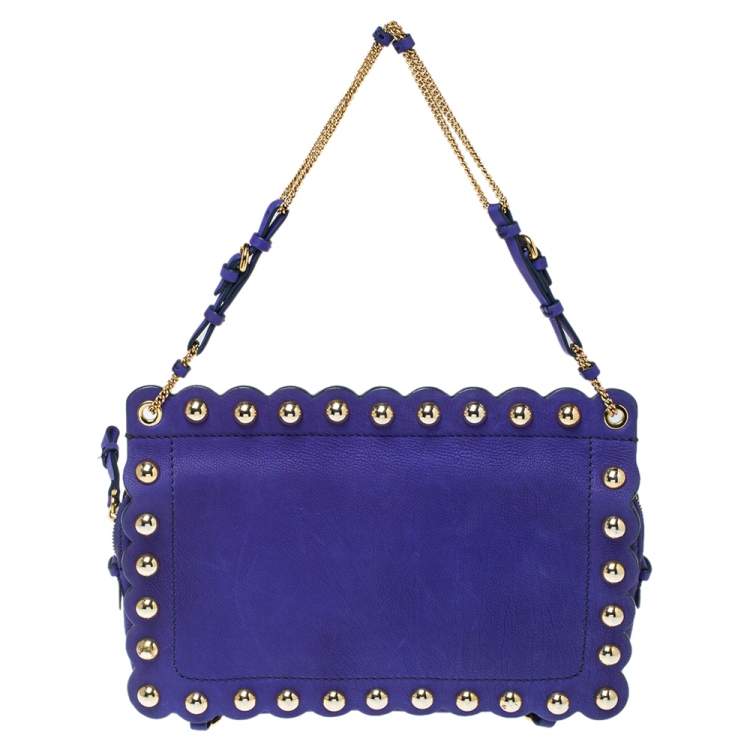 مملوكة مسبقًا Moschino Blue Studded Leather Flap Shoulder Bag