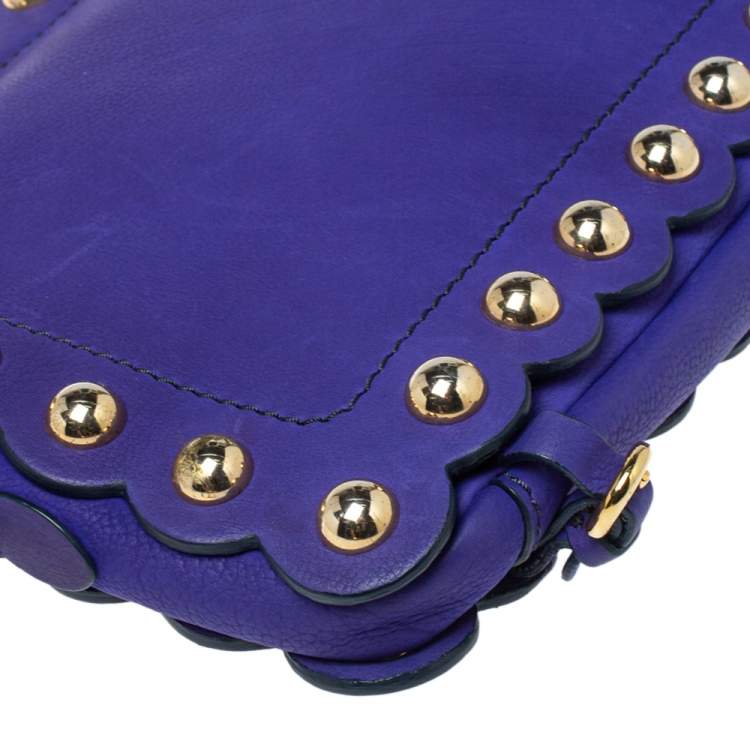 مملوكة مسبقًا Moschino Blue Studded Leather Flap Shoulder Bag