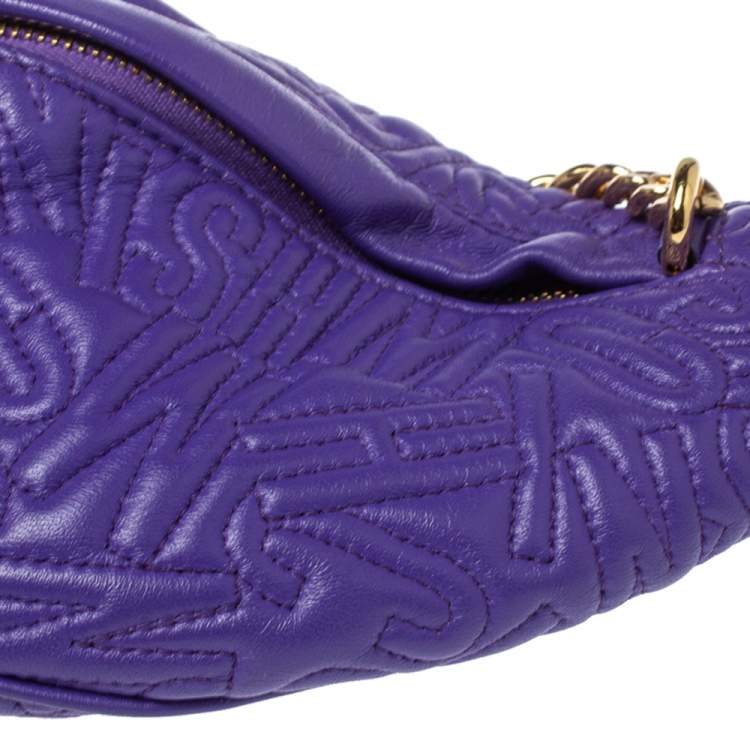 Pre Owned Moschino Purple Embossed Leather Chain Belt Bag