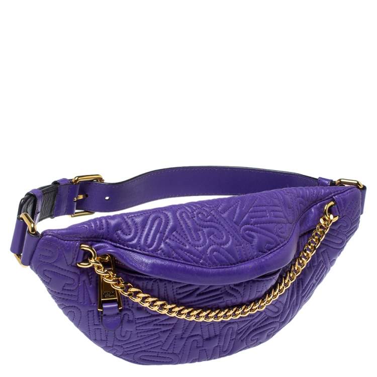 Pre Owned Moschino Purple Embossed Leather Chain Belt Bag