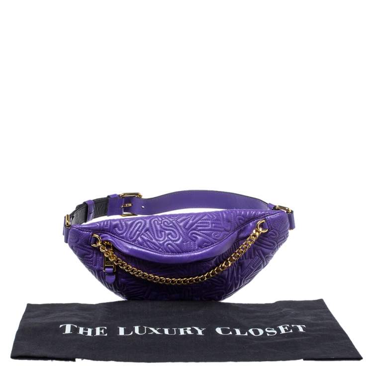 Pre Owned Moschino Purple Embossed Leather Chain Belt Bag