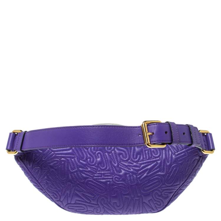 Pre Owned Moschino Purple Embossed Leather Chain Belt Bag