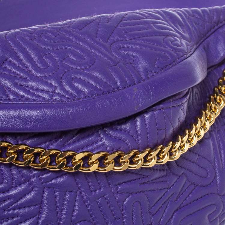 Pre Owned Moschino Purple Embossed Leather Chain Belt Bag