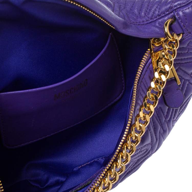 Pre Owned Moschino Purple Embossed Leather Chain Belt Bag