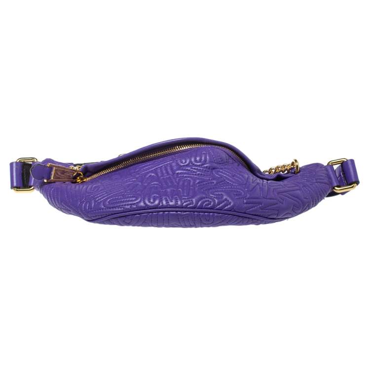 Pre Owned Moschino Purple Embossed Leather Chain Belt Bag