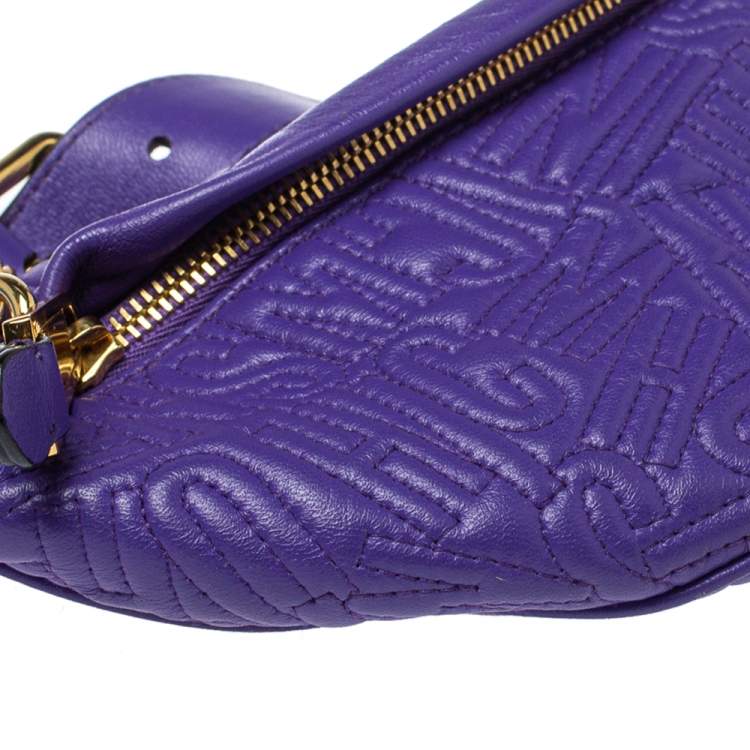 Pre Owned Moschino Purple Embossed Leather Chain Belt Bag