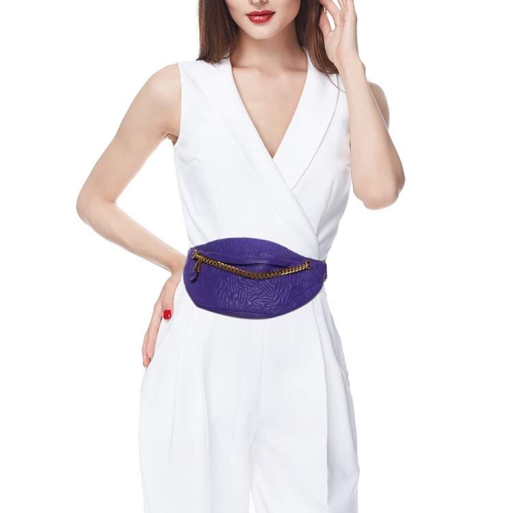 Pre Owned Moschino Purple Embossed Leather Chain Belt Bag