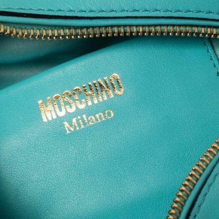 Pre Owned Moschino Turquoise/Yellow  Leather Logo Charm Satchel