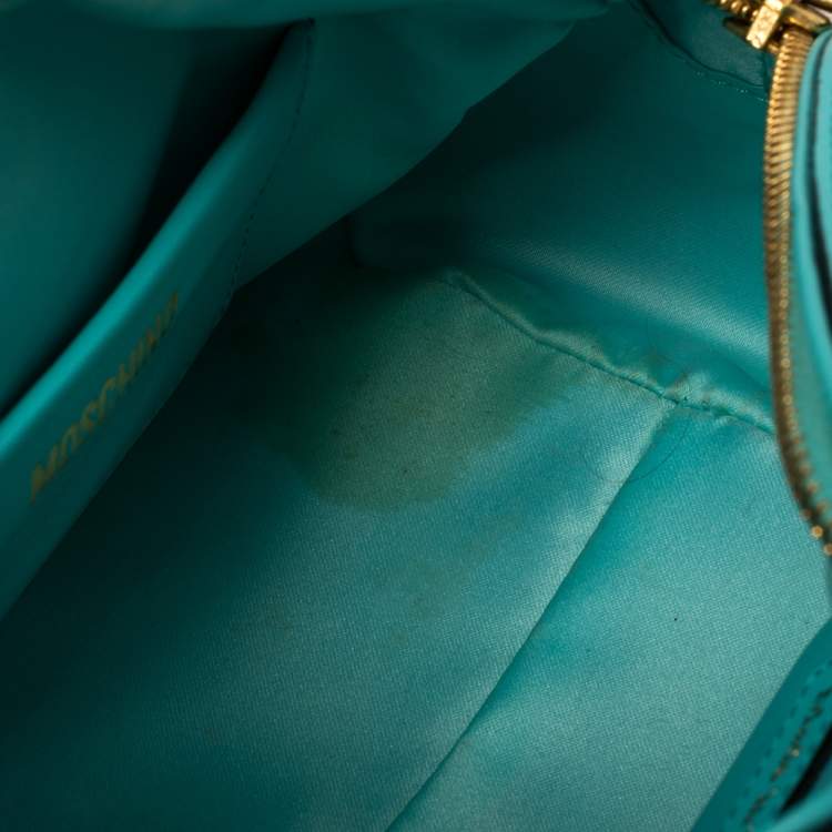 Pre Owned Moschino Turquoise/Yellow  Leather Logo Charm Satchel