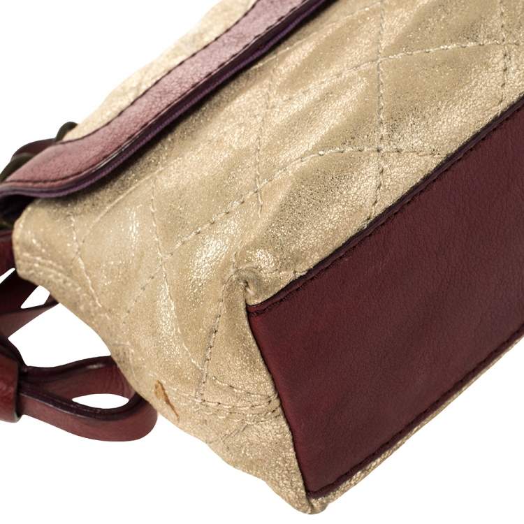 Pre Owned Moschino Shimmery Gold Suede and Leather Shoulder Bag