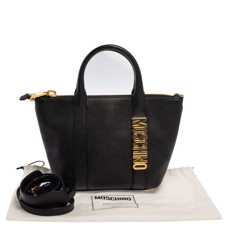Pre Owned Moschino Black Grain Leather Side Logo Detail Tote 