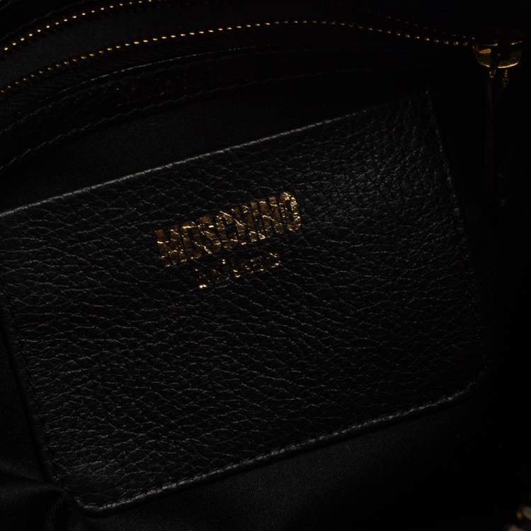 Pre Owned Moschino Black Grain Leather Side Logo Detail Tote 