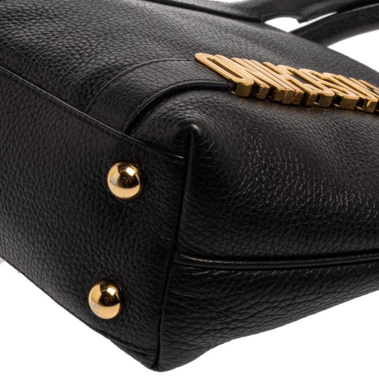 Pre Owned Moschino Black Grain Leather Side Logo Detail Tote 
