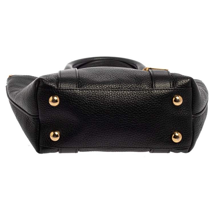 Pre Owned Moschino Black Grain Leather Side Logo Detail Tote 