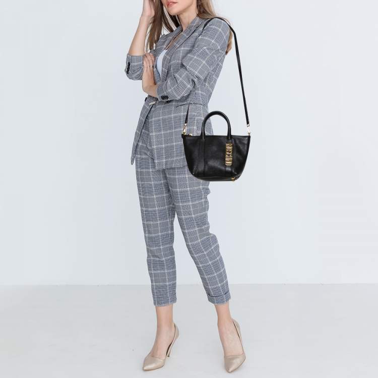 Pre Owned Moschino Black Grain Leather Side Logo Detail Tote 