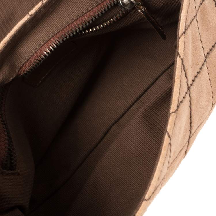 Pre Owned Moschino Beige/Brown Suede And Leather Buckle Flap Shoulder Bag