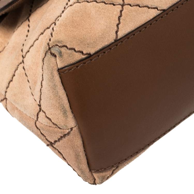 Pre Owned Moschino Beige/Brown Suede And Leather Buckle Flap Shoulder Bag