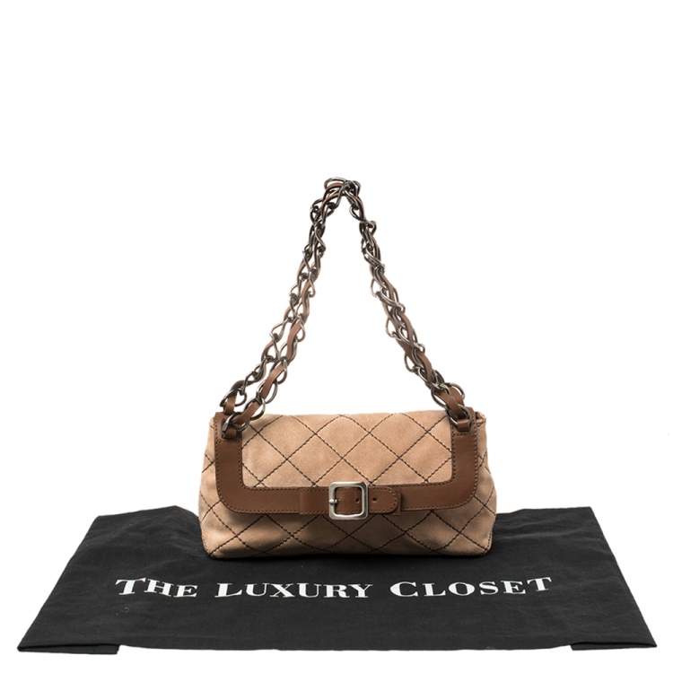 Pre Owned Moschino Beige/Brown Suede And Leather Buckle Flap Shoulder Bag