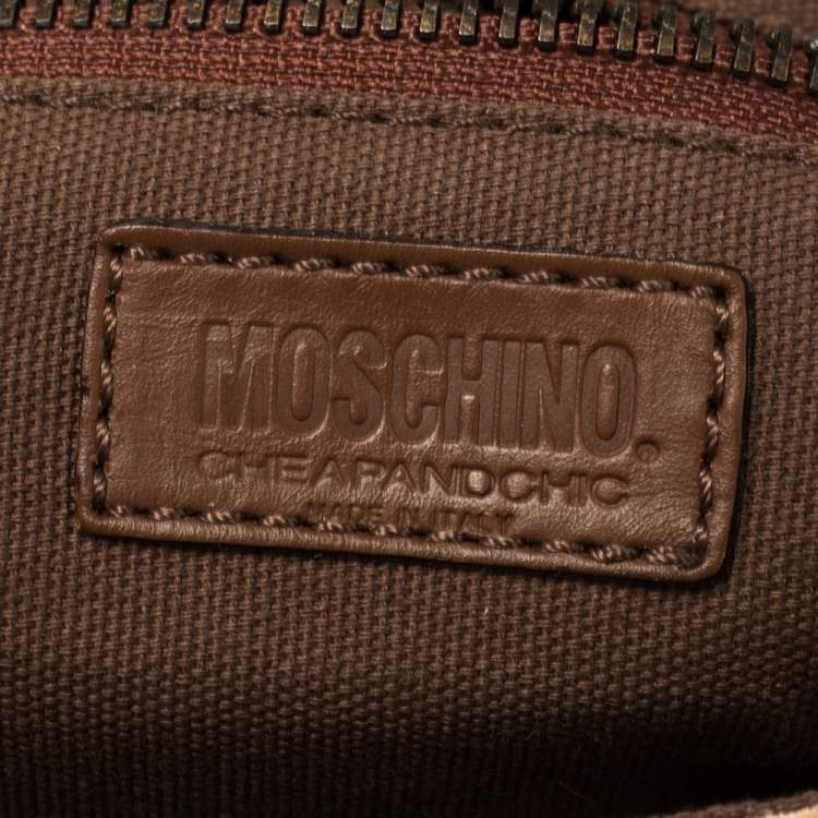 Pre Owned Moschino Beige/Brown Suede And Leather Buckle Flap Shoulder Bag