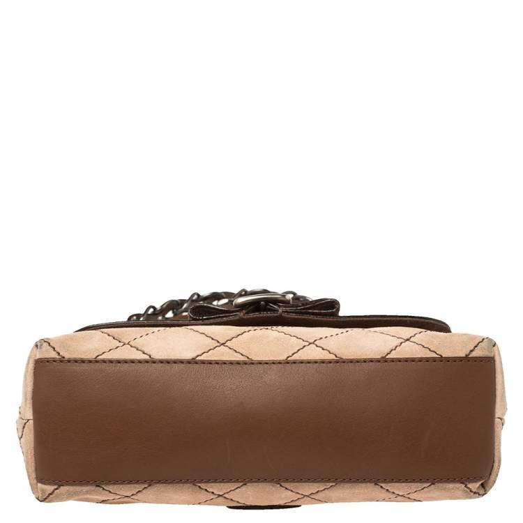 Pre Owned Moschino Beige/Brown Suede And Leather Buckle Flap Shoulder Bag