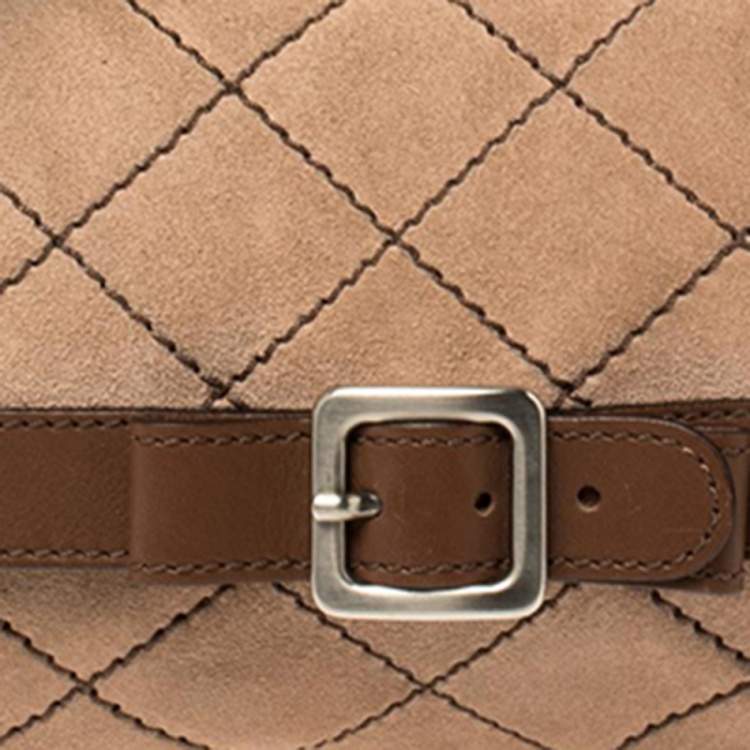 Pre Owned Moschino Beige/Brown Suede And Leather Buckle Flap Shoulder Bag