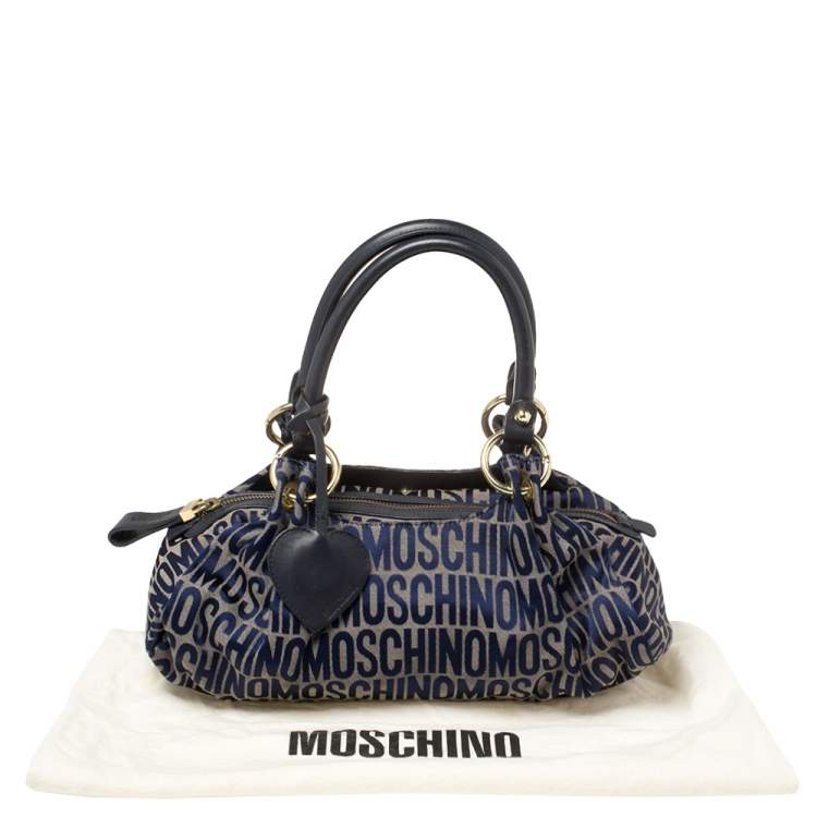 Pre Owned Moschino Blue Monogram Canvas and Leather Satchel 