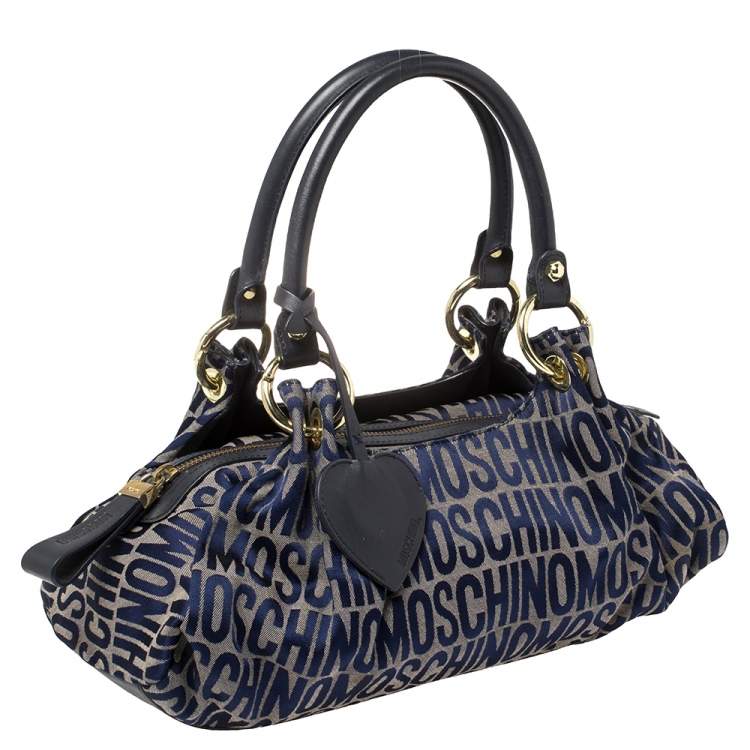 Pre Owned Moschino Blue Monogram Canvas and Leather Satchel 