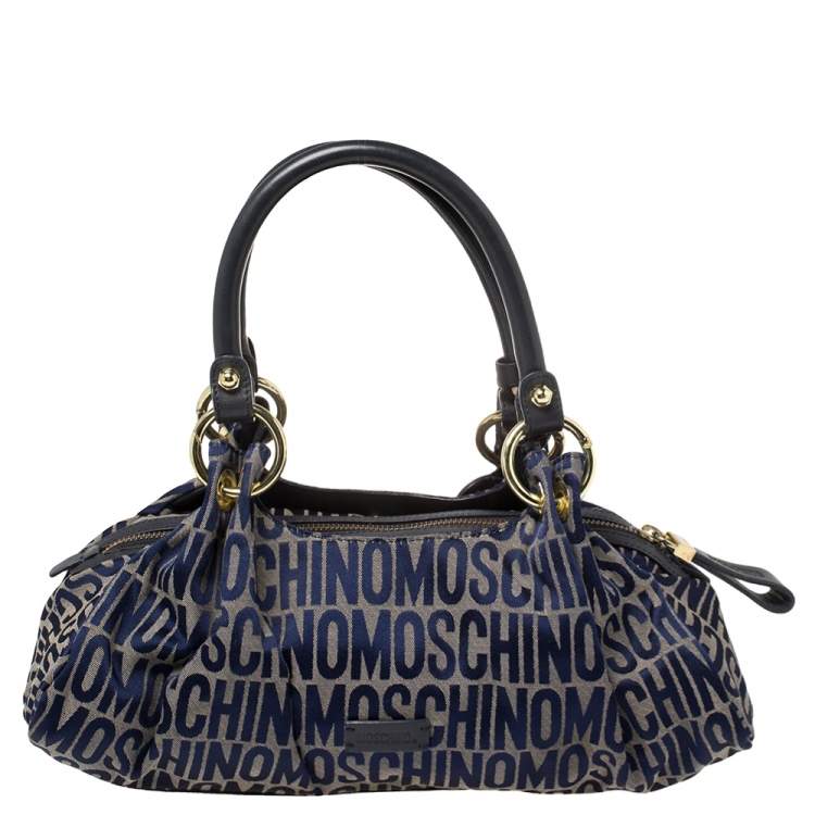 Pre Owned Moschino Blue Monogram Canvas and Leather Satchel 