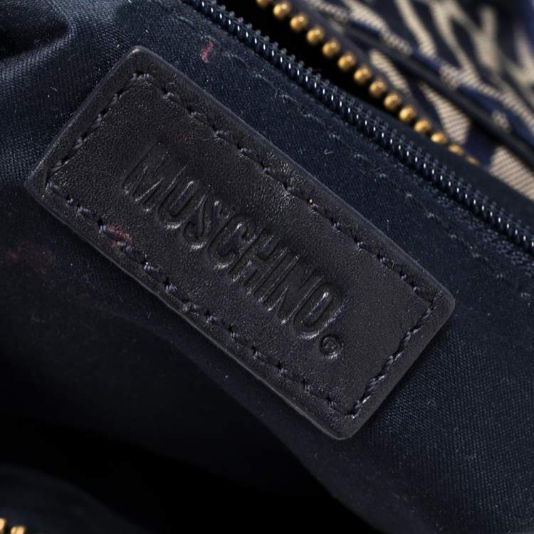 Pre Owned Moschino Blue Monogram Canvas and Leather Satchel 