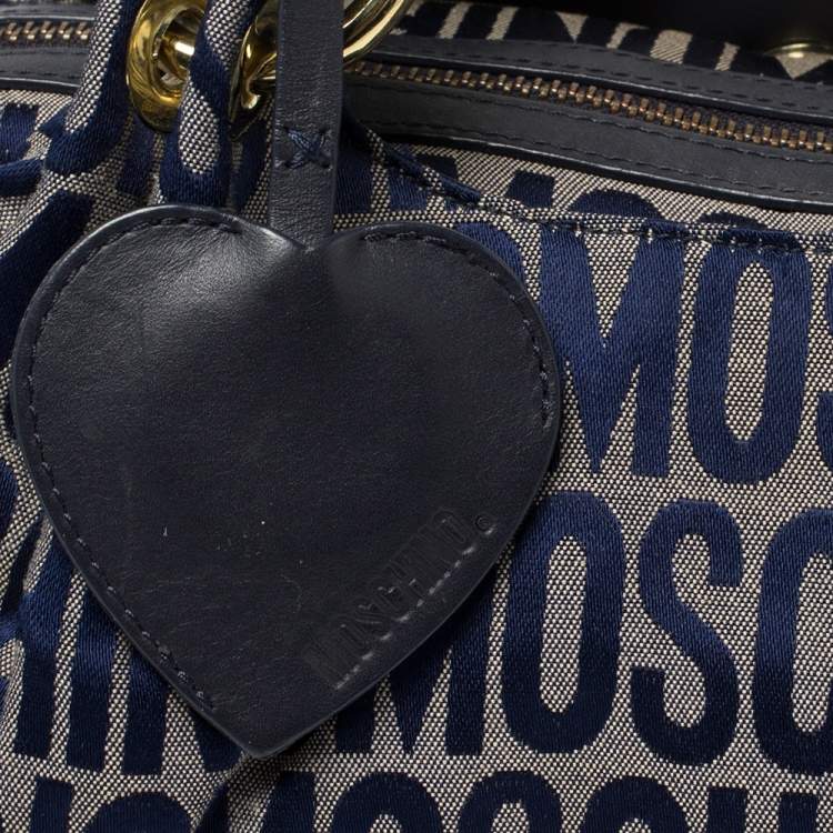 Pre Owned Moschino Blue Monogram Canvas and Leather Satchel 