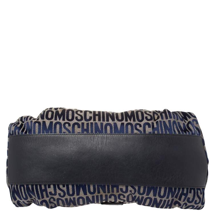 Pre Owned Moschino Blue Monogram Canvas and Leather Satchel 