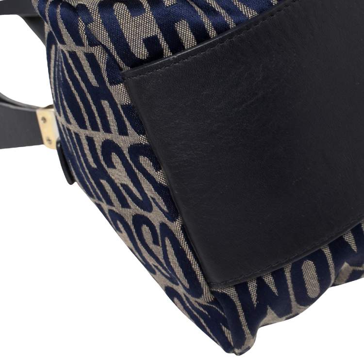 Pre Owned Moschino Blue Monogram Canvas and Leather Satchel 