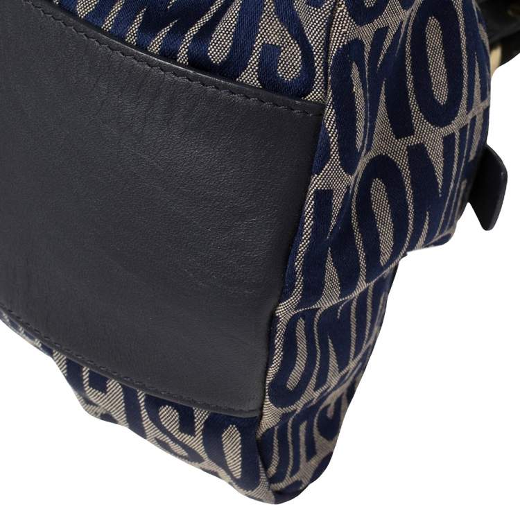 Pre Owned Moschino Blue Monogram Canvas and Leather Satchel 