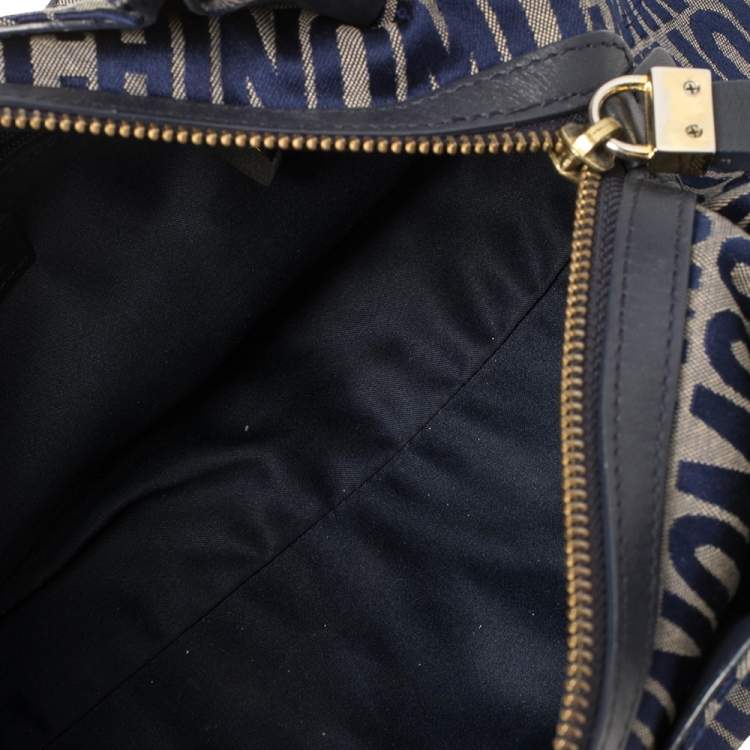 Pre Owned Moschino Blue Monogram Canvas and Leather Satchel 