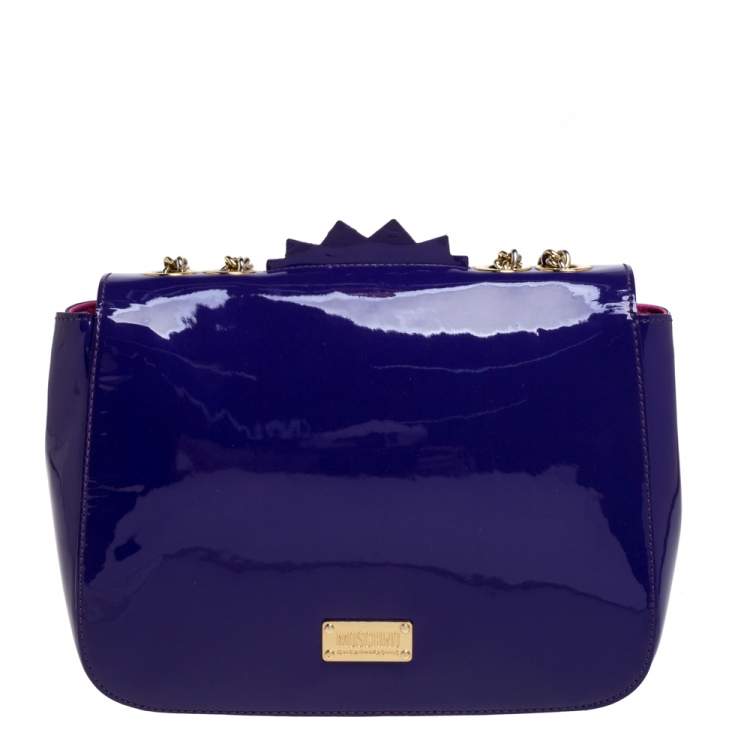 مملوكة مسبقًا Moschino Multicolor Patent Leather Bird Face Flap Shoulder Bag