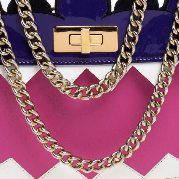 مملوكة مسبقًا Moschino Multicolor Patent Leather Bird Face Flap Shoulder Bag