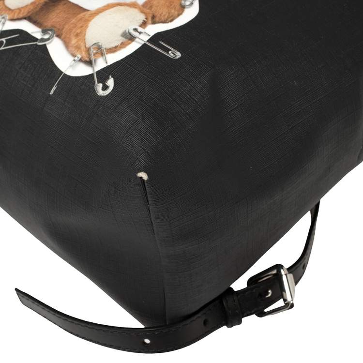 Pre Owned Moschino Black Faux Leather Small Safety Pin Teddy Backpack