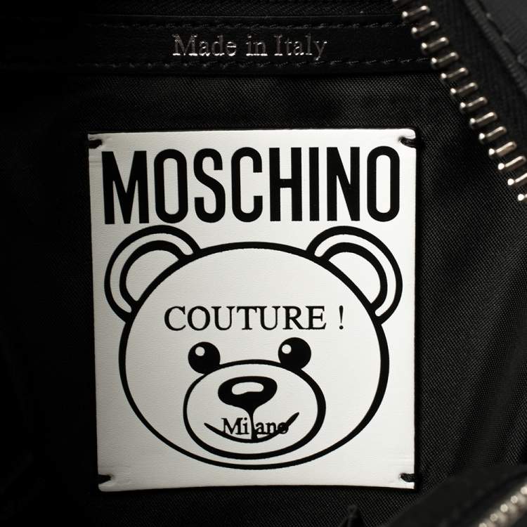Pre Owned Moschino Black Faux Leather Small Safety Pin Teddy Backpack