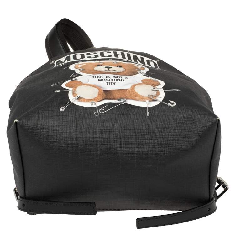 Pre Owned Moschino Black Faux Leather Small Safety Pin Teddy Backpack
