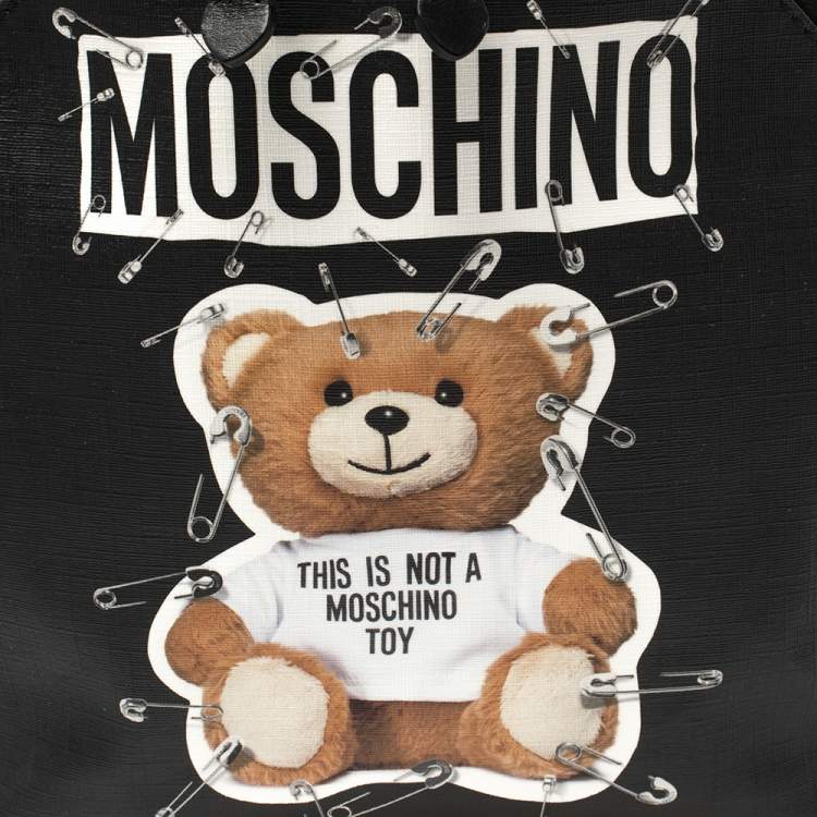 Pre Owned Moschino Black Faux Leather Small Safety Pin Teddy Backpack