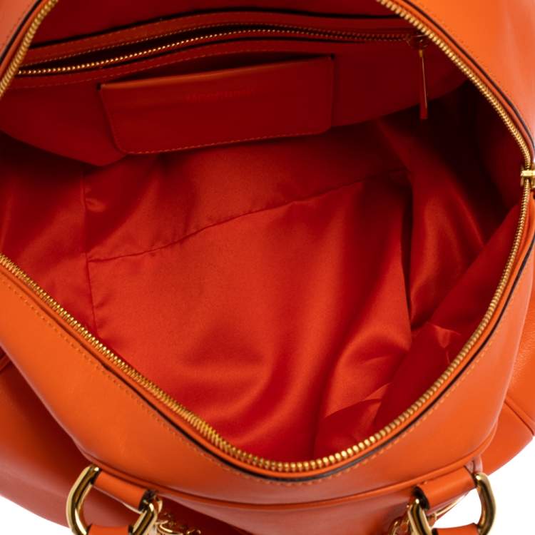 Pre Owned Moschino Orange Leather Logo Charm Bowling Bag