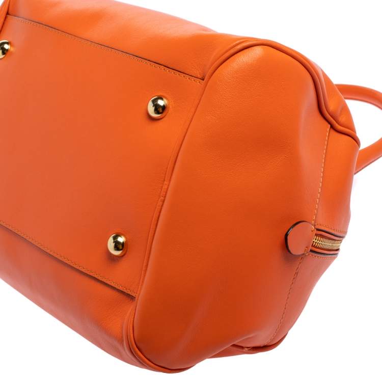 Pre Owned Moschino Orange Leather Logo Charm Bowling Bag