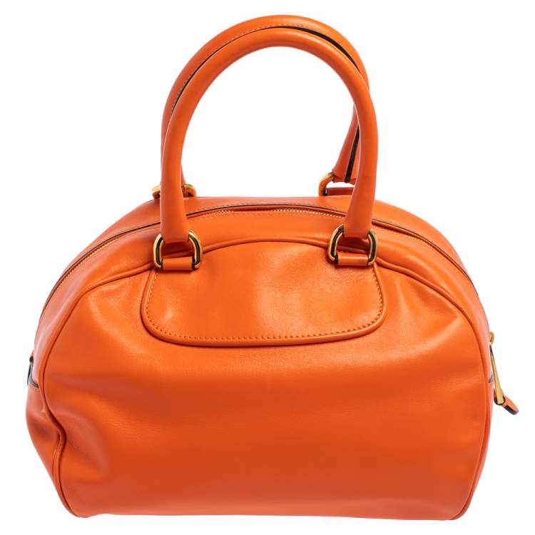Pre Owned Moschino Orange Leather Logo Charm Bowling Bag