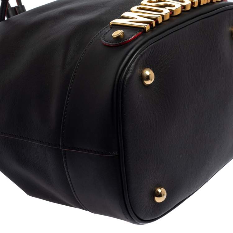 Pre Owned Moschino Black Leather Drawstring Bucket Bag