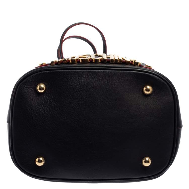 Pre Owned Moschino Black Leather Drawstring Bucket Bag
