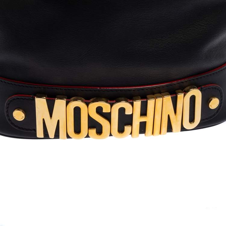 Pre Owned Moschino Black Leather Drawstring Bucket Bag