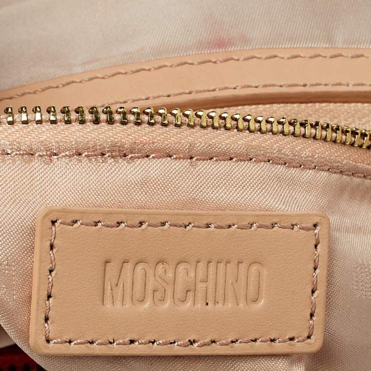 Pre Owned Moschino Beige Pleated Fabric And Leather Logo Pouch Clutch
