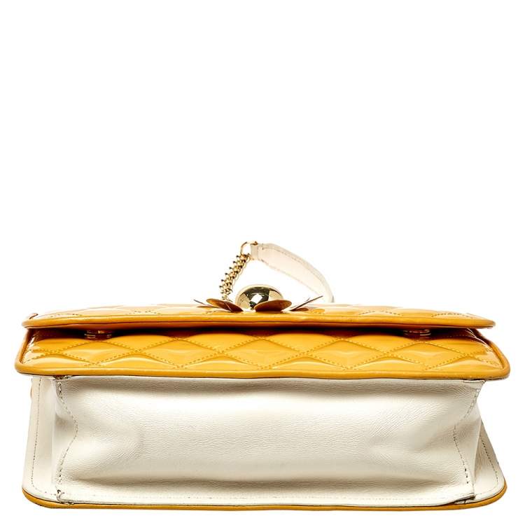 Pre Owned Moschino Yellow Quilted Patent Leather Crossbody Bag