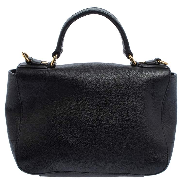 Pre Owned Moschino Black Leather Logo Flap Top Handle Bag