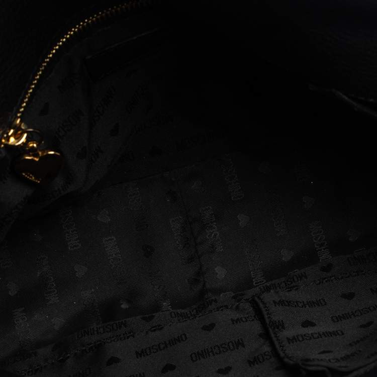 Pre Owned Moschino Black Leather Logo Flap Top Handle Bag